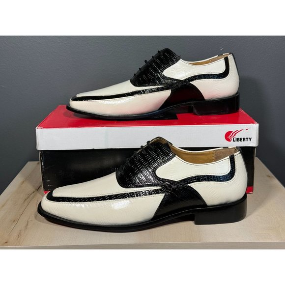 MEN'S WINTER WHITE + BLACK RETRO FASHION CROCO LOOK DRESS SHOES SIZE 8.5 - Picture 3 of 10